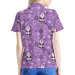 Purple Panda And Flower Pattern Print Women's Polo Shirt