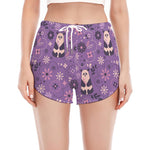 Purple Panda And Flower Pattern Print Women's Split Running Shorts