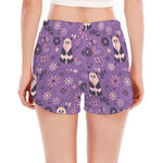 Purple Panda And Flower Pattern Print Women's Split Running Shorts