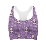 Purple Panda And Flower Pattern Print Women's Sports Bra