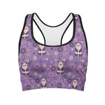 Purple Panda And Flower Pattern Print Women's Sports Bra
