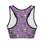 Purple Panda And Flower Pattern Print Women's Sports Bra