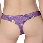 Purple Panda And Flower Pattern Print Women's Thong