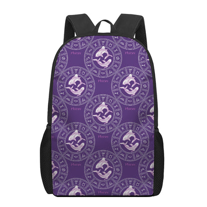 Purple Pisces Zodiac Pattern Print 17 Inch Backpack