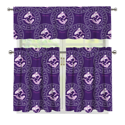 Purple Pisces Zodiac Pattern Print 3 Piece Kitchen Curtains