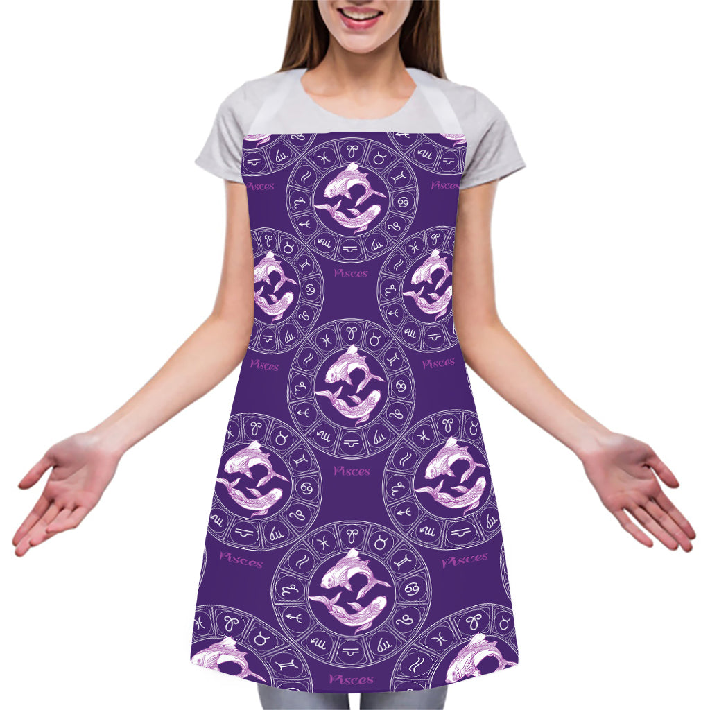 Purple Pisces Zodiac Pattern Print Adjustable Apron