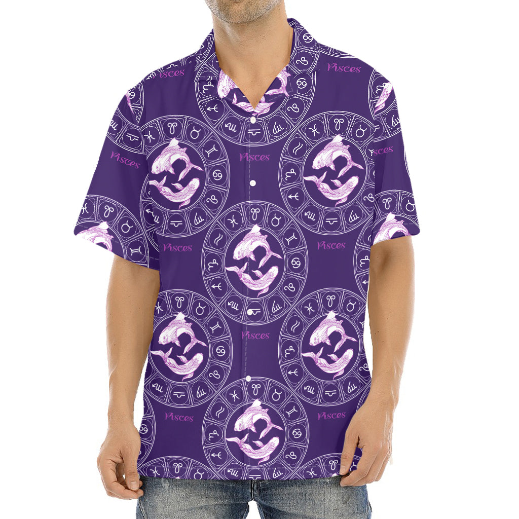 Purple Pisces Zodiac Pattern Print Aloha Shirt
