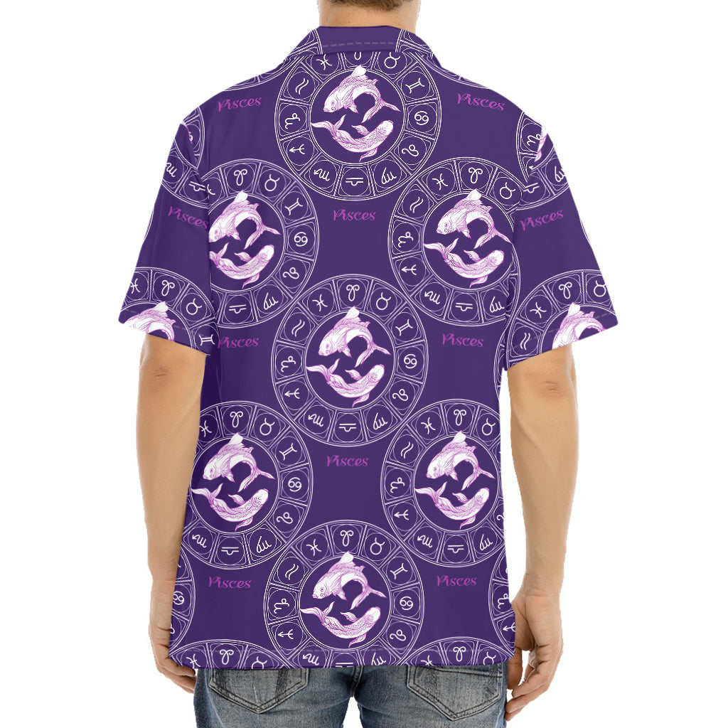 Purple Pisces Zodiac Pattern Print Aloha Shirt
