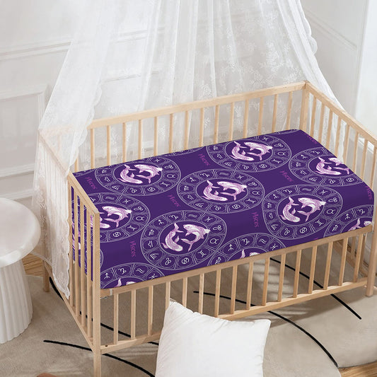 Purple Pisces Zodiac Pattern Print Baby Crib Sheet