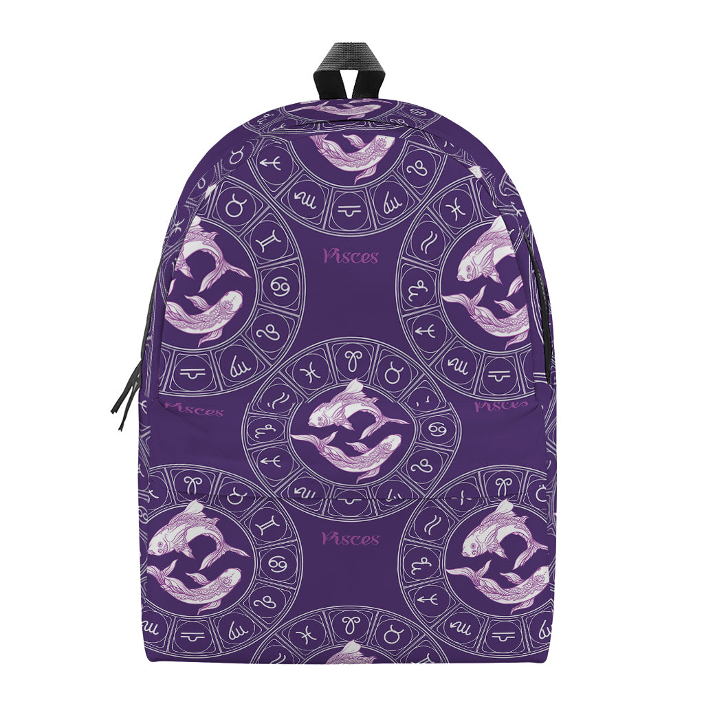 Purple Pisces Zodiac Pattern Print Backpack