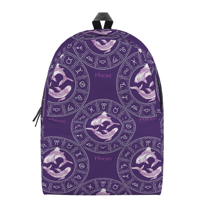 Purple Pisces Zodiac Pattern Print Backpack