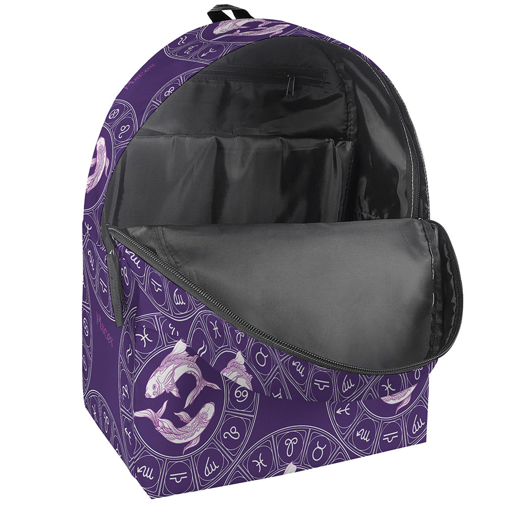 Purple Pisces Zodiac Pattern Print Backpack