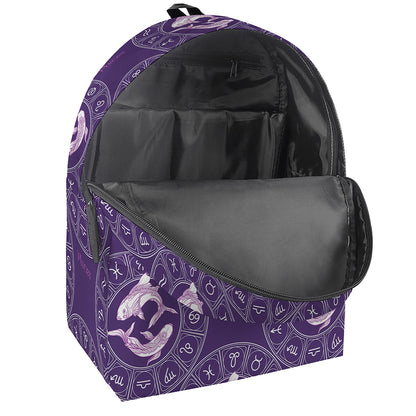 Purple Pisces Zodiac Pattern Print Backpack