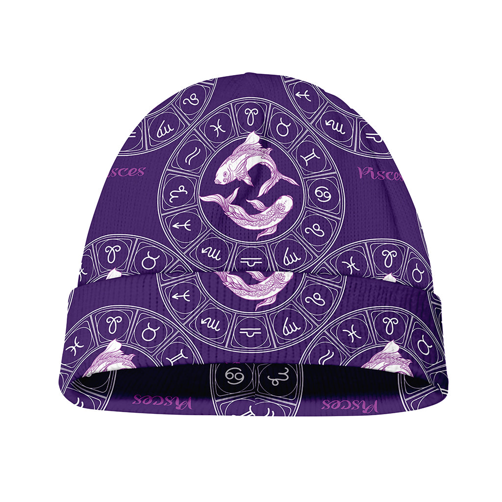 Purple Pisces Zodiac Pattern Print Beanie