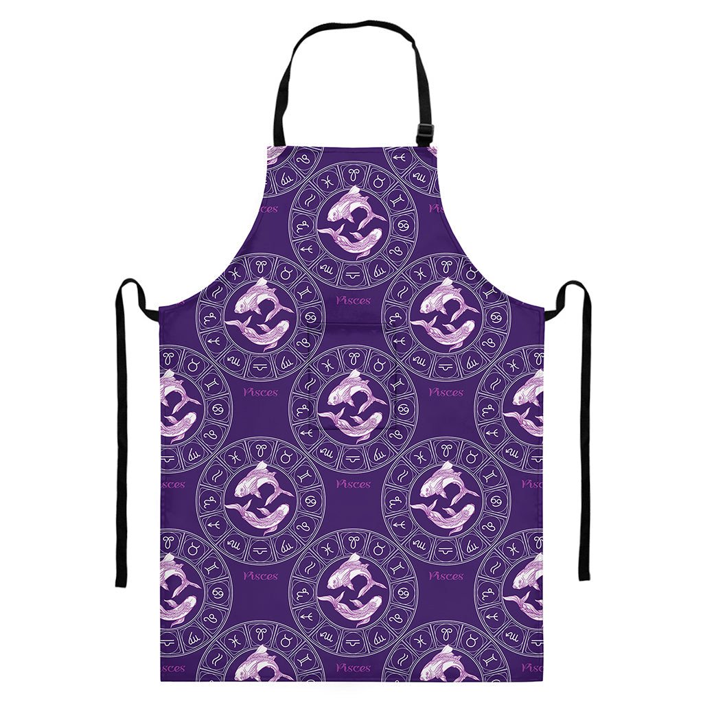 Purple Pisces Zodiac Pattern Print Bib Apron With Pocket