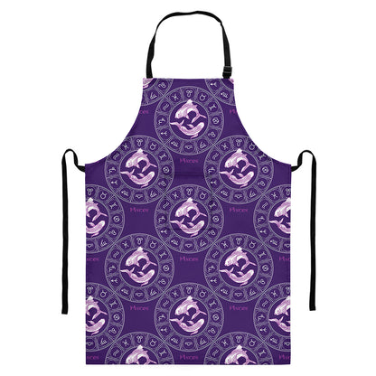 Purple Pisces Zodiac Pattern Print Bib Apron With Pocket