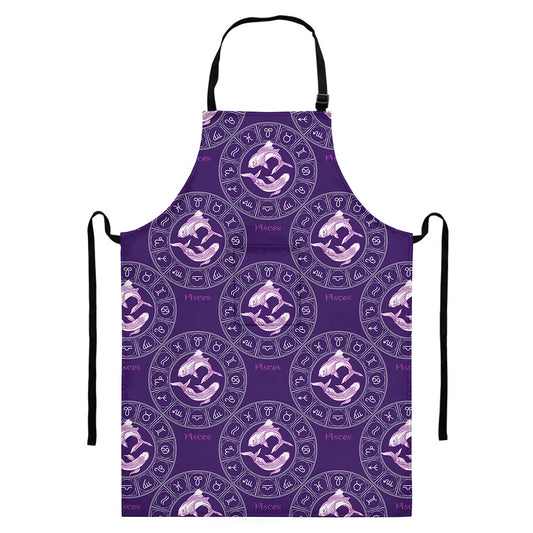 Purple Pisces Zodiac Pattern Print Bib Apron With Pocket