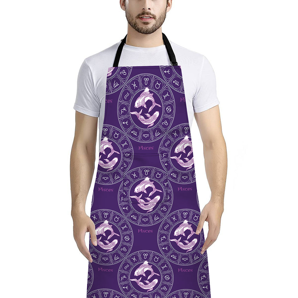 Purple Pisces Zodiac Pattern Print Bib Apron With Pocket