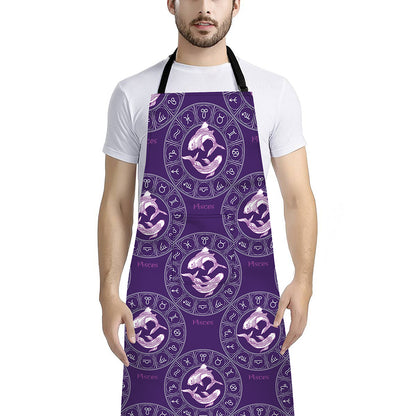 Purple Pisces Zodiac Pattern Print Bib Apron With Pocket