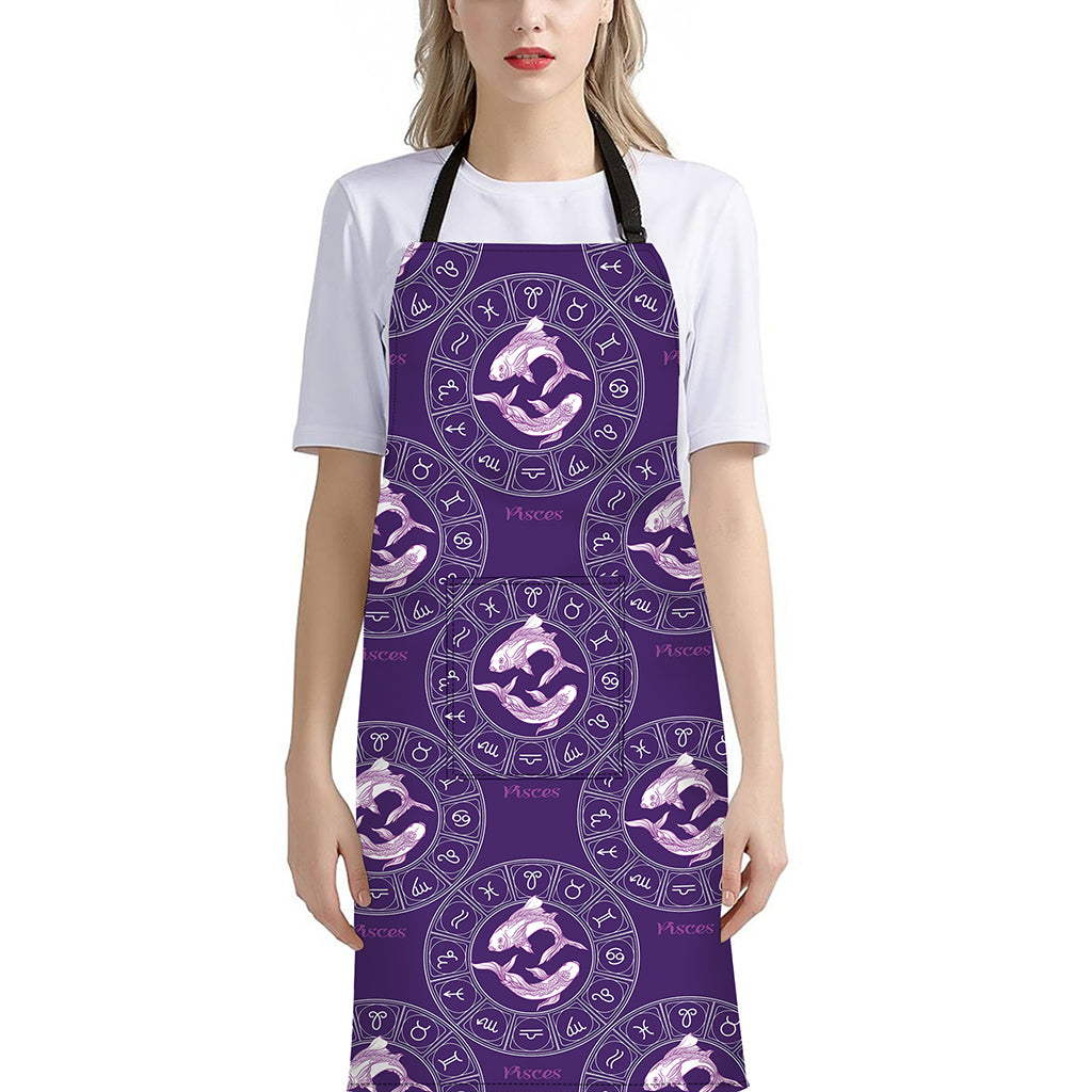 Purple Pisces Zodiac Pattern Print Bib Apron With Pocket
