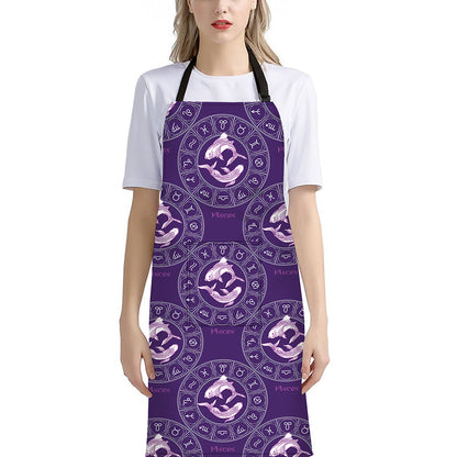 Purple Pisces Zodiac Pattern Print Bib Apron With Pocket