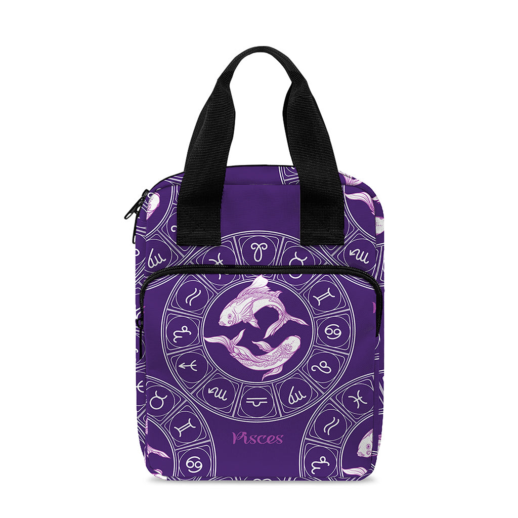 Purple Pisces Zodiac Pattern Print Bible Tote Bag
