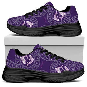 Purple Pisces Zodiac Pattern Print Black Chunky Shoes