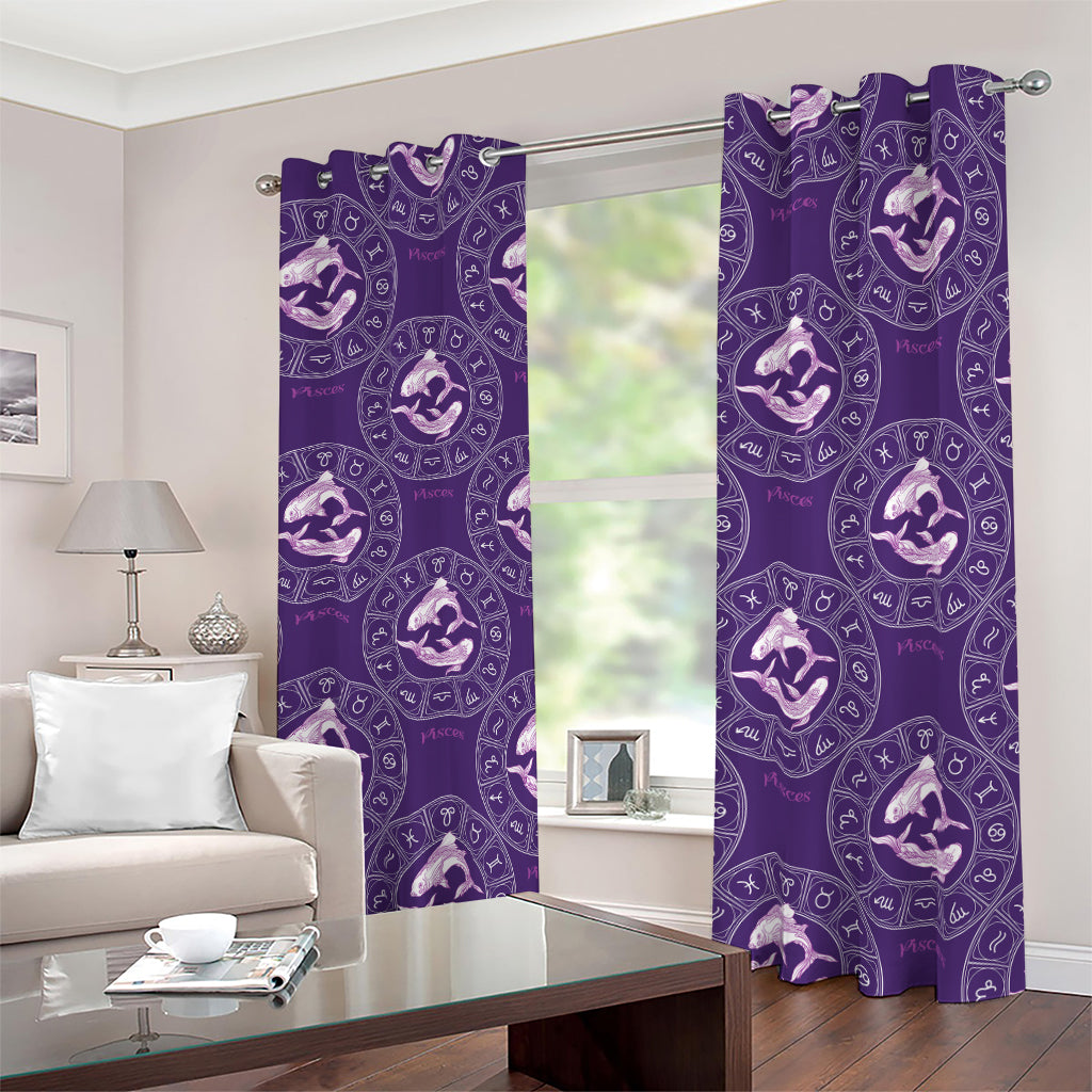 Purple Pisces Zodiac Pattern Print Blackout Grommet Curtains