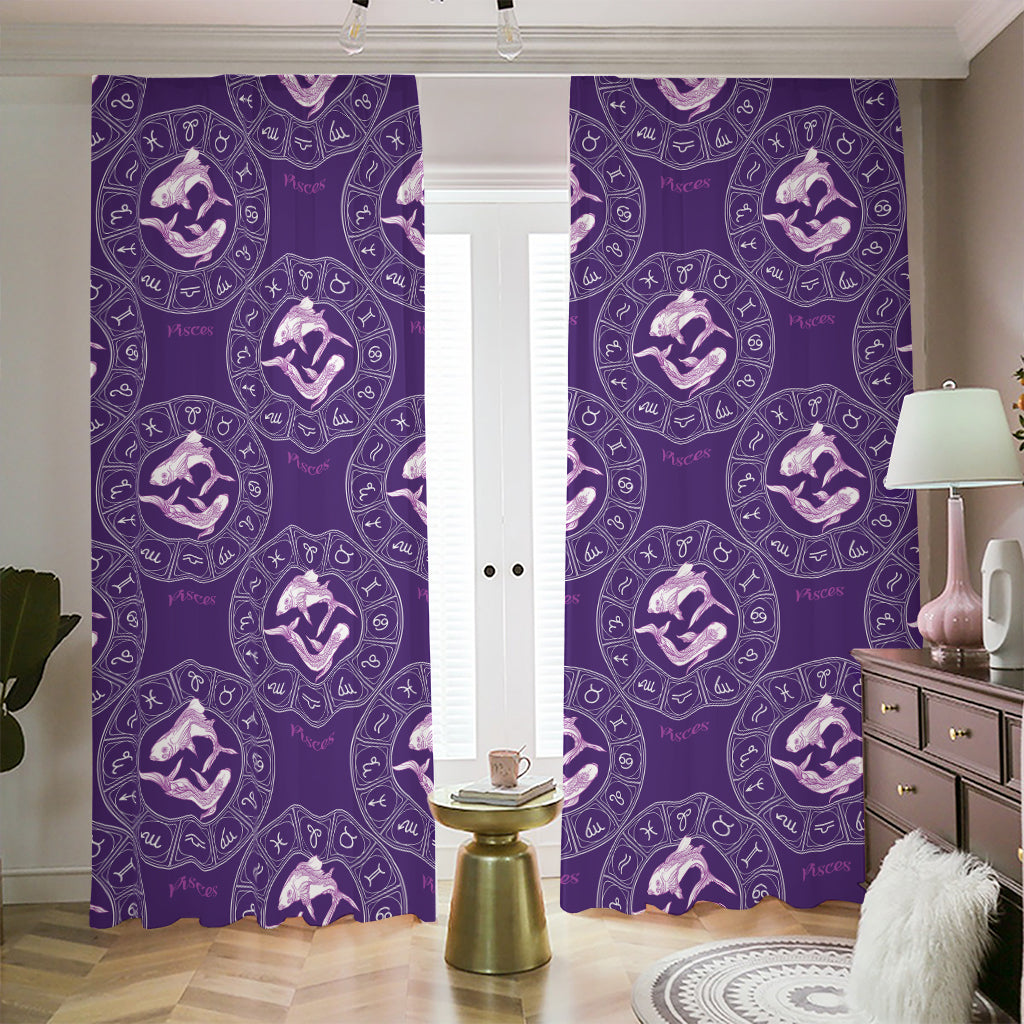 Purple Pisces Zodiac Pattern Print Blackout Pencil Pleat Curtains