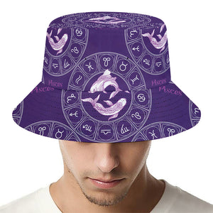 Purple Pisces Zodiac Pattern Print Bucket Hat