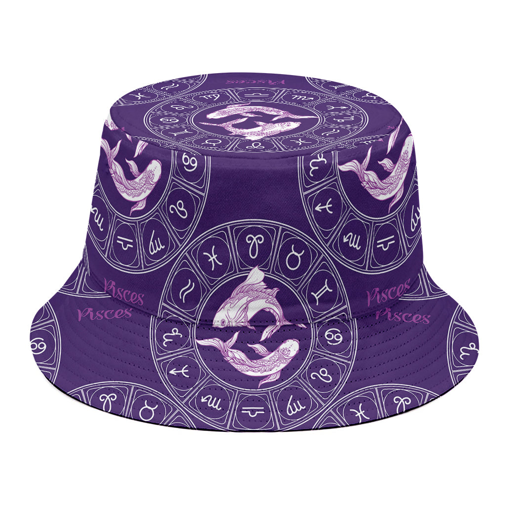 Purple Pisces Zodiac Pattern Print Bucket Hat