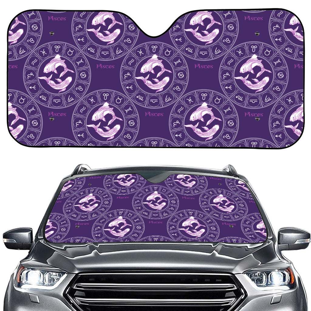 Purple Pisces Zodiac Pattern Print Car Windshield Sun Shade