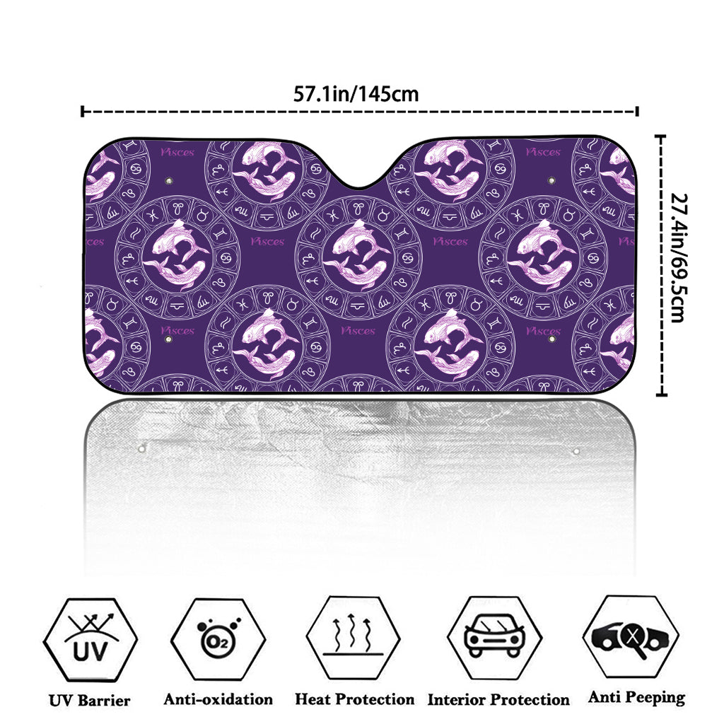 Purple Pisces Zodiac Pattern Print Car Windshield Sun Shade