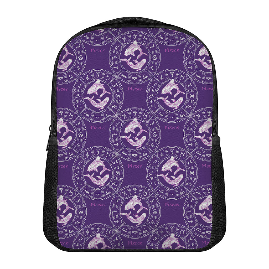 Purple Pisces Zodiac Pattern Print Casual Backpack