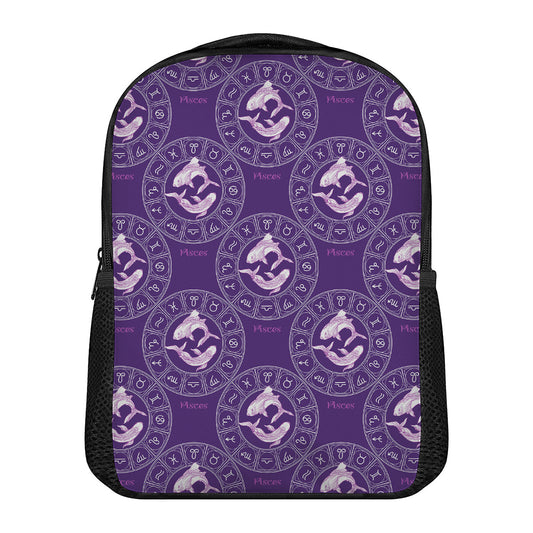 Purple Pisces Zodiac Pattern Print Casual Backpack