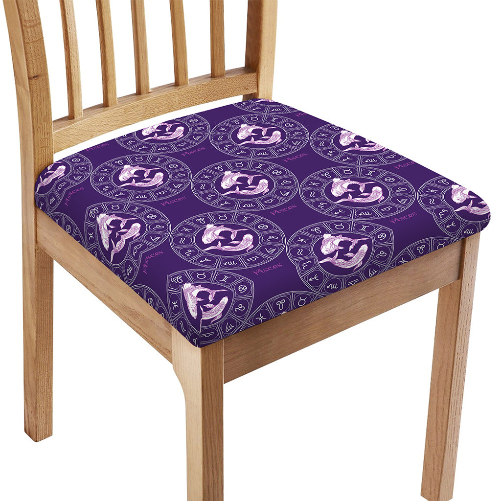 Purple Pisces Zodiac Pattern Print Chair Cushion Cover
