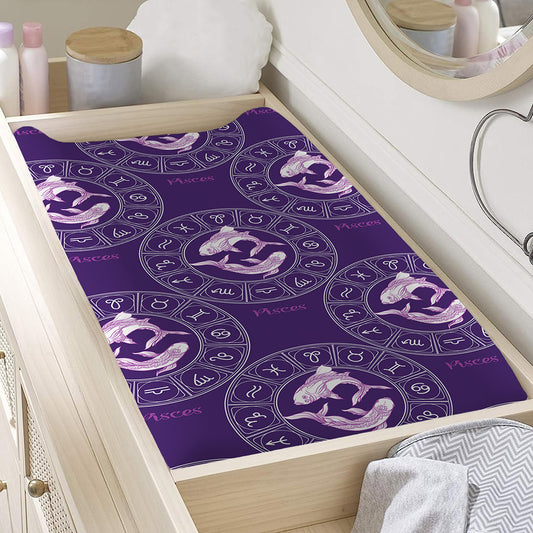 Purple Pisces Zodiac Pattern Print Changing Pad Cover