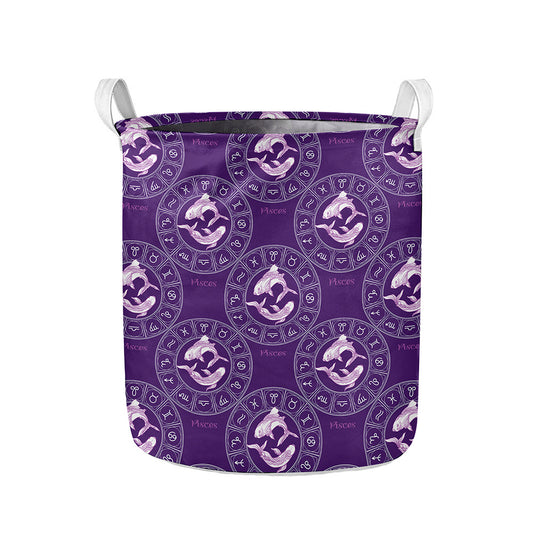 Purple Pisces Zodiac Pattern Print Collapsible Laundry Basket