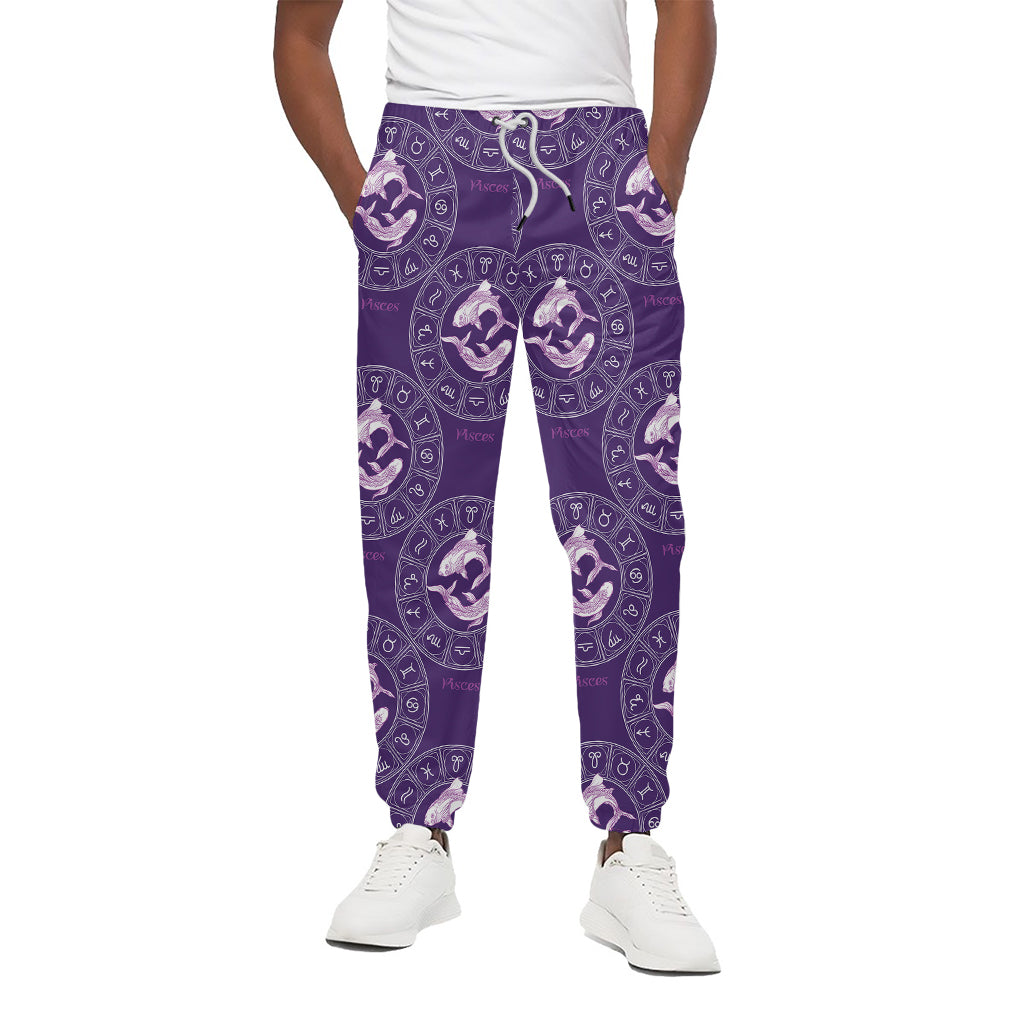 Purple Pisces Zodiac Pattern Print Cotton Pants