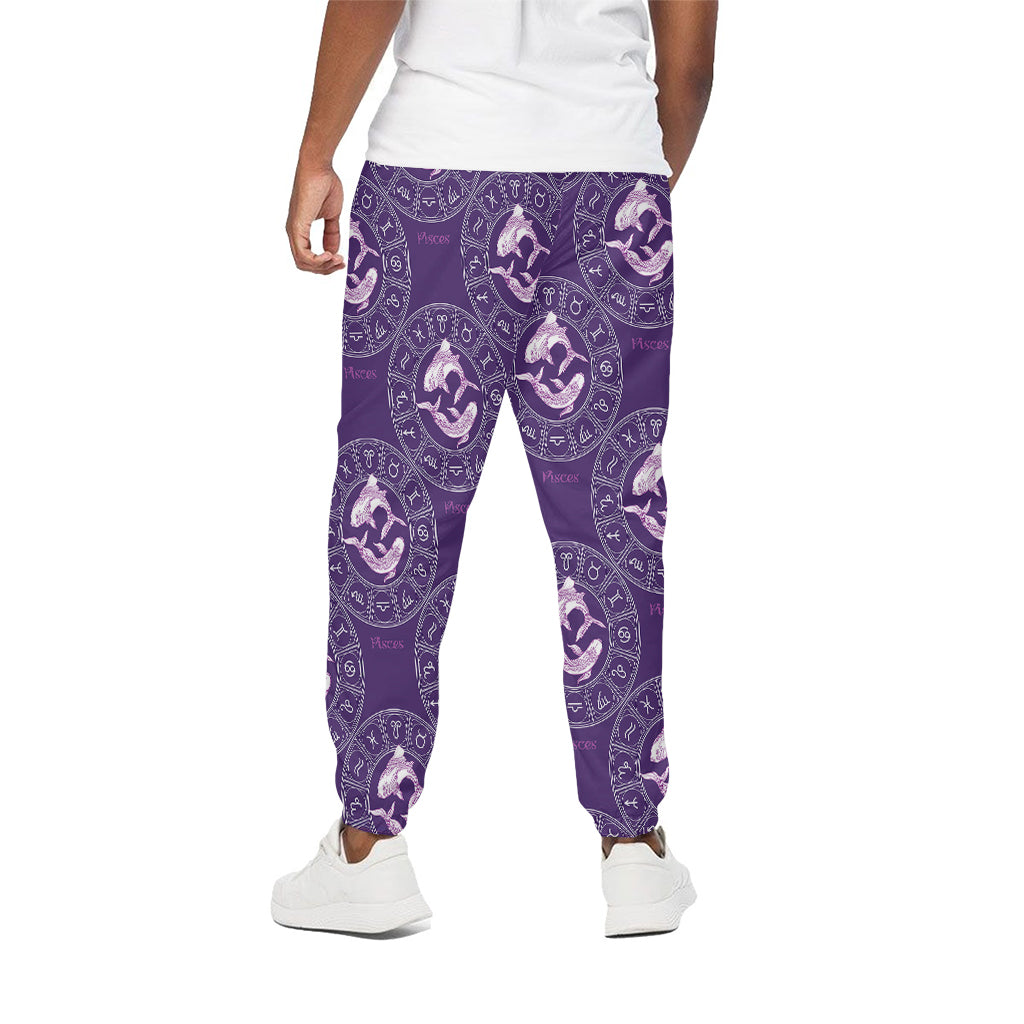 Purple Pisces Zodiac Pattern Print Cotton Pants
