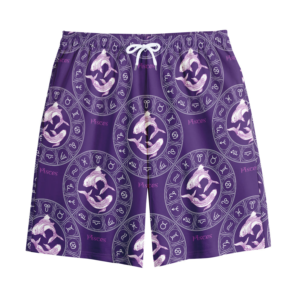 Purple Pisces Zodiac Pattern Print Cotton Shorts