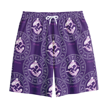 Purple Pisces Zodiac Pattern Print Cotton Shorts