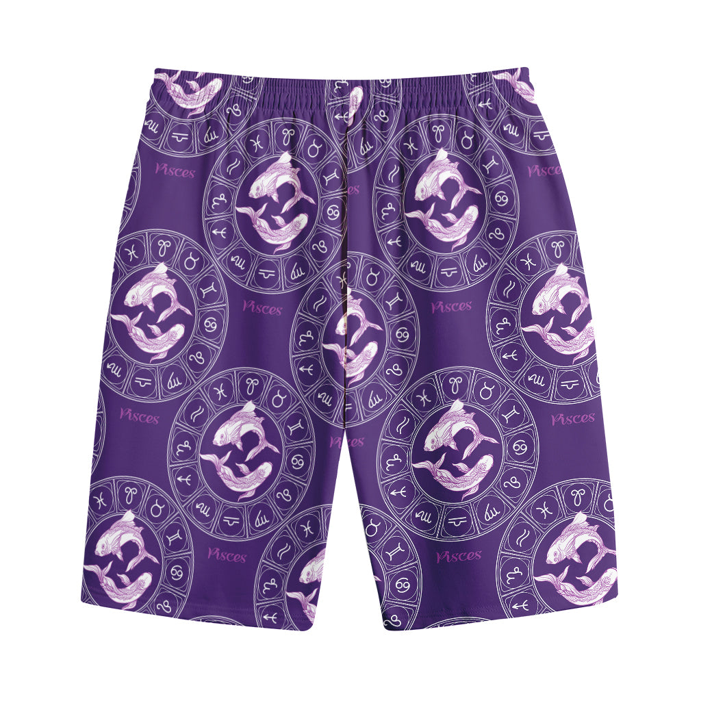 Purple Pisces Zodiac Pattern Print Cotton Shorts