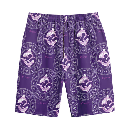 Purple Pisces Zodiac Pattern Print Cotton Shorts