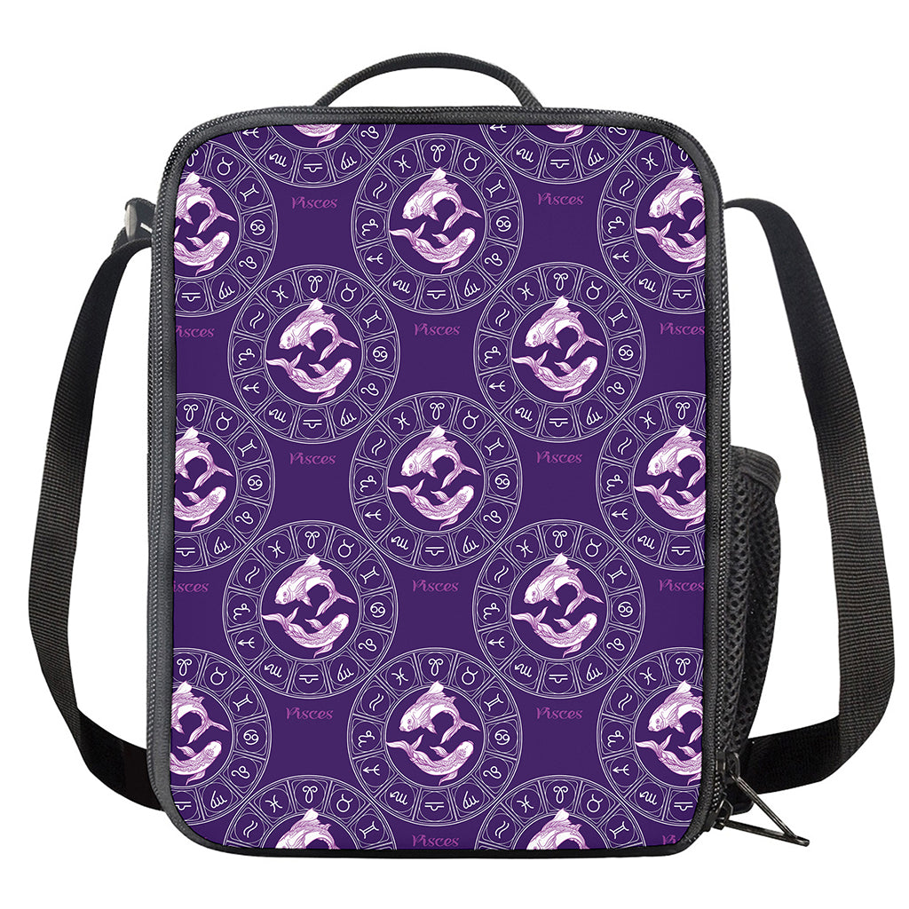 Purple Pisces Zodiac Pattern Print Crossbody Lunch Bag
