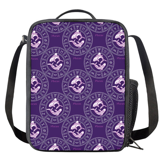 Purple Pisces Zodiac Pattern Print Crossbody Lunch Bag