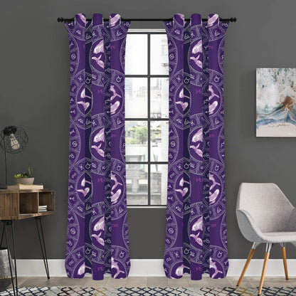 Purple Pisces Zodiac Pattern Print Curtain