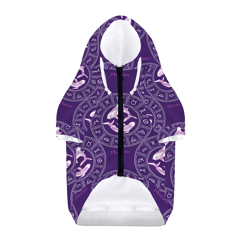 Purple Pisces Zodiac Pattern Print Dog Zip Up Hoodie