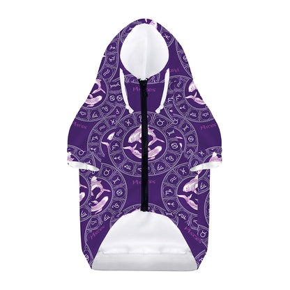 Purple Pisces Zodiac Pattern Print Dog Zip Up Hoodie