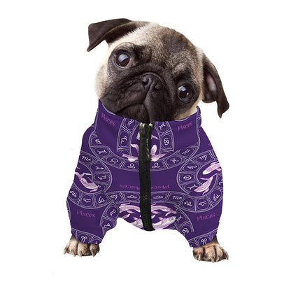 Purple Pisces Zodiac Pattern Print Dog Zip Up Jacket